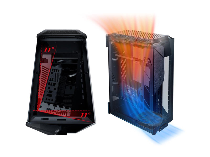 ASUS ROG Z11 Mini-ITX/DTX Mid-Tower PC Gaming Case with Patented 11° Tilt Design, Compatible with ATX Power Supply or a 3-Slot Graphics, Tempered-glass Panels, Front I/O USB 3.2 Gen 2 Type-C, Two USB 3.2 Gen 1 Type-A and ARGB Control Button