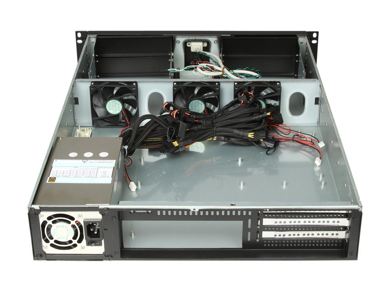 Athena Power RM-DD2U24E608 Black 1.2mm Steel 2U Rackmount Server Case 600W 80 PLUS Bronze 4 External 5.25" Drive Bays