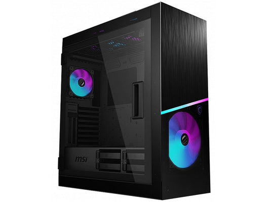 MSI MPG SEKIRA 500X Mid-Tower Aluminum and Steel Computer Case Designed for up to EATX Motherboards with USB 3.2 Gen 2 Type-C, 2x Tool-Less Tempered Glass, and Five Case Fans included.