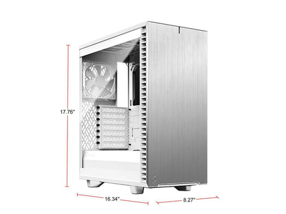 Fractal Design Define 7 Compact White Brushed Aluminum/Steel ATX Compact Silent Tempered Glass Window Mid Tower Computer Case, FD-C-DEF7C-04