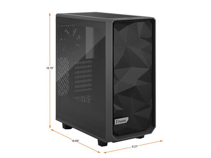 Fractal Design Meshify 2 Compact Gray ATX Flexible High-Airflow Light Tinted Tempered Glass Window Mid Tower Computer Case, FD-C-MES2C-04
