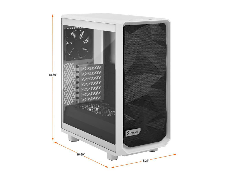 Fractal Design Meshify 2 Compact White ATX Flexible High-Airflow Tempered Glass Window Mid Tower Computer Case, FD-C-MES2C-05