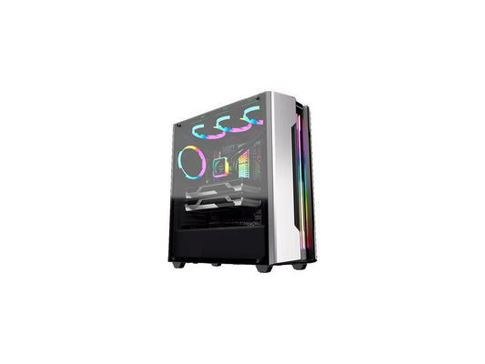 COUGAR Gemini S Silver Gaming Mid Tower Case with a Full-Sized Tempered Glass Cover and Integrated RGB Lighting