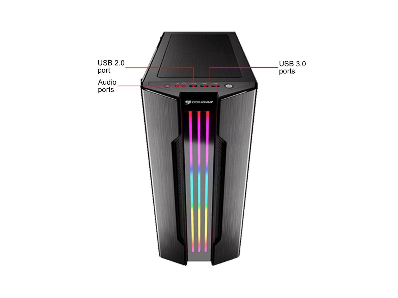 COUGAR Gemini S Iron-Gray Gaming Mid Tower Case with a Full-Sized Tempered Glass Cover and Integrated RGB Lighting
