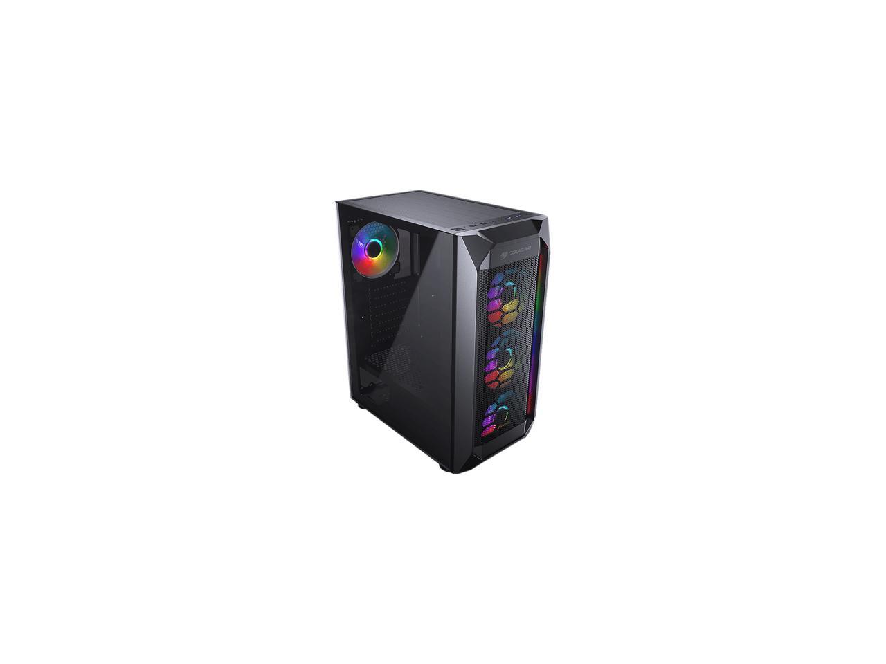 COUGAR MX410 Mesh-G RGB Black ATX Mid Tower Powerful and Compact Mid-Tower Case with Mesh Front Panel and Tempered Glass Built-in 4 RGB Fan