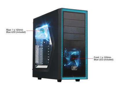 DEEPCOOL TESSERACT SW Mid Tower Computer Case with Side Window and 2 Blue LED Fans SGCC+PLASTIC+RUBBER COATING