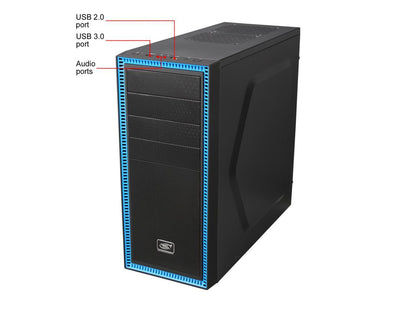 DEEPCOOL TESSERACT SW Mid Tower Computer Case with Side Window and 2 Blue LED Fans SGCC+PLASTIC+RUBBER COATING