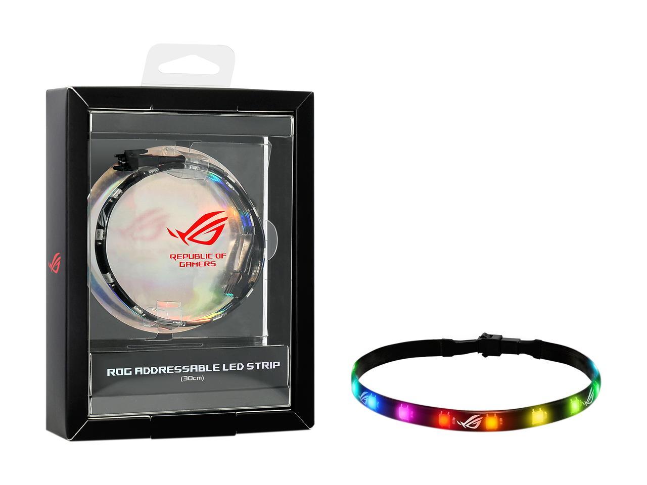 ASUS ROG Addressable RGB 5050 LED 30cm Lighting Strip with Magnetic Backing and Adhesive Strips for use with AURA Sync RGB Lighting Software