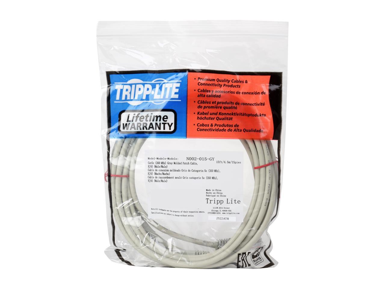 TRIPP LITE N002-015-GY 15 ft. Cat 5E Gray Cat5e 350MHz Molded Patch Cable