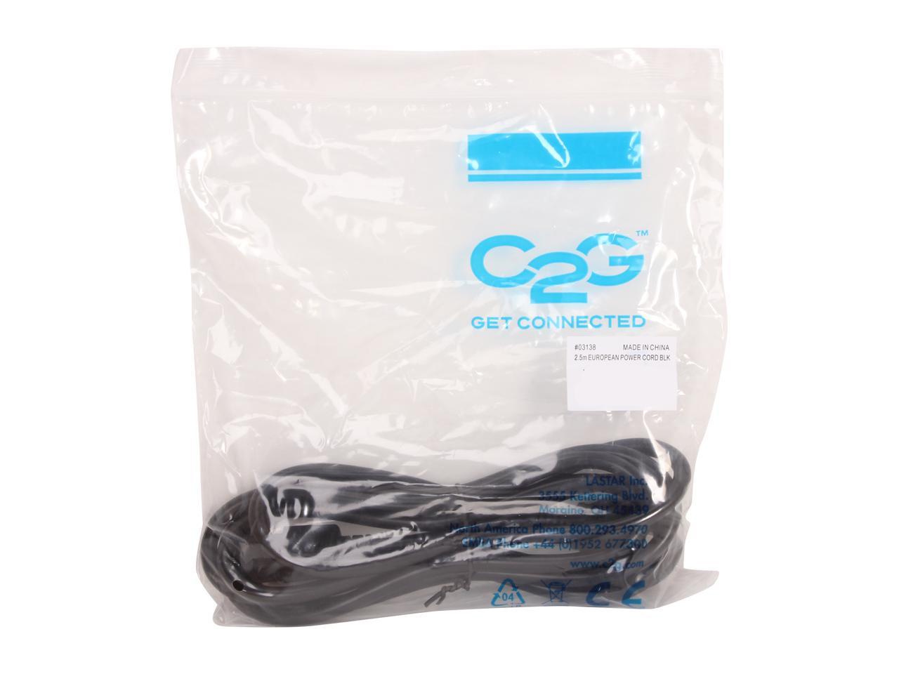 C2G 03138 14 AWG European Power Cord - CEE7/7 to IEC320C13, TAA Compliant, Black (8.20 Feet, 2.5 Meters)