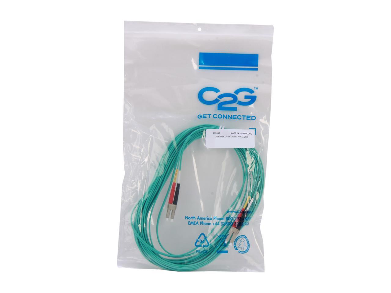 C2G 33050 OM3 Fiber Optic Cable - LC-LC 10Gb 50/125 Duplex Multimode PVC Fiber Cable, Aqua (32.8 Feet, 10 Meters)