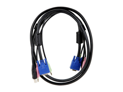 ATHENA CLH-KVM06UVGAAM 6 Feet 4-in-1 USB VGA KVM Switch Cable, with VGA video, USB, 3.5 mm audio and 3.5 mm microphone combined together, transmits 4 kinds of signals all in one single cable.