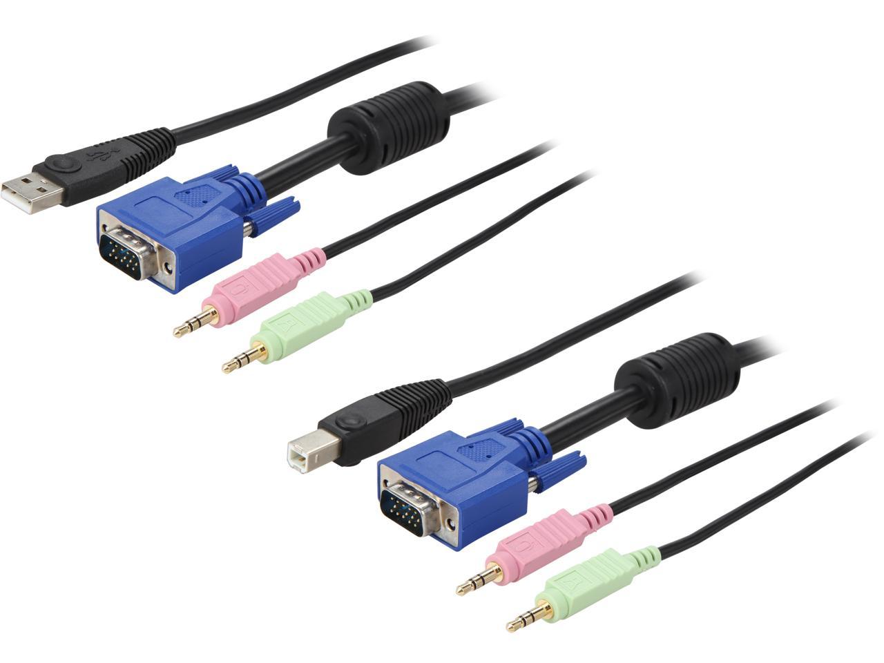 ATHENA CLH-KVM10UVGAAM 10 Feet 4-in-1 USB VGA KVM Switch Cable, with VGA video, USB, 3.5 mm audio and 3.5 mm microphone combined together, transmits 4 kinds of signals all in one single cable.