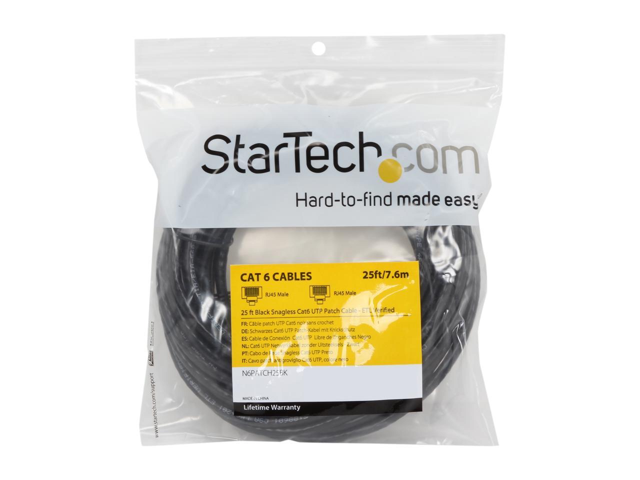StarTech.com N6PATCH25BK 25 ft. Cat 6 Black Snagless Cat6 UTP Patch Cable - ETL Verified