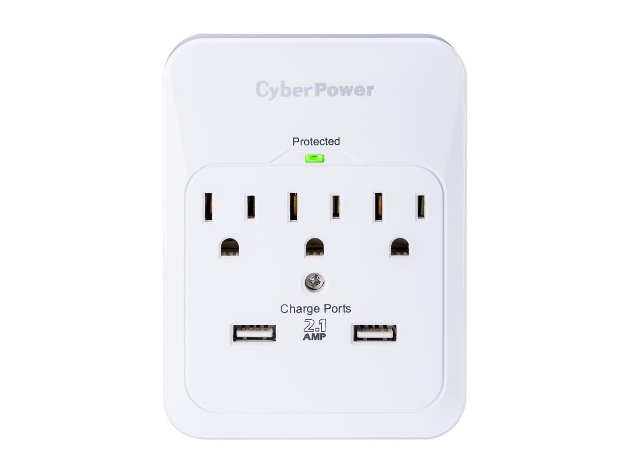 CyberPower CSP300WUR1 Surge Protector 3-AC Outlet with 2 USB Charging Ports