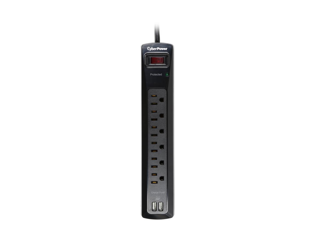 CyberPower CSP604U 4 Feet 6 Outlets 1200 Joules Surge Protector with 2 USB Charging Ports (2.1A)