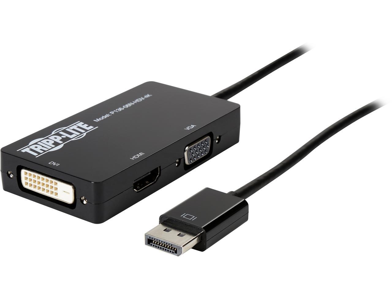 Tripp Lite DisplayPort to VGA/DVI/HDMI All-in-One Cable Adapter, Converter for DP 1.2, 4K x 2K HDMI (P136-06N-HDV-4K)