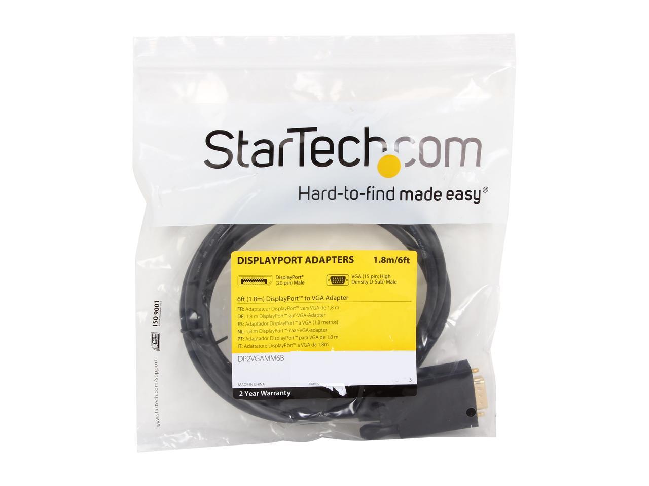 StarTech.com DP2VGAMM6B 6 ft DisplayPort to VGA Adapter Cable - DP to VGA Video Converter - Active DisplayPort to VGA Cable for PC 1920x1200 - Black