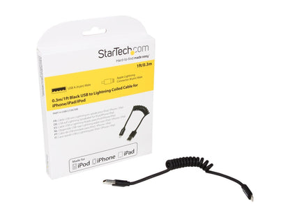 StarTech.com USBCLT30CMB Black Coiled Black Apple 8-pin Lightning Connector to USB Cable for iPhone / iPod / iPad