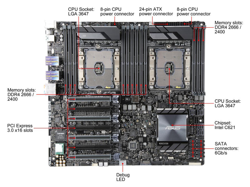 ASUS WS C621E Sage EEB Server Motherboard Dual LGA 3647 Intel C621