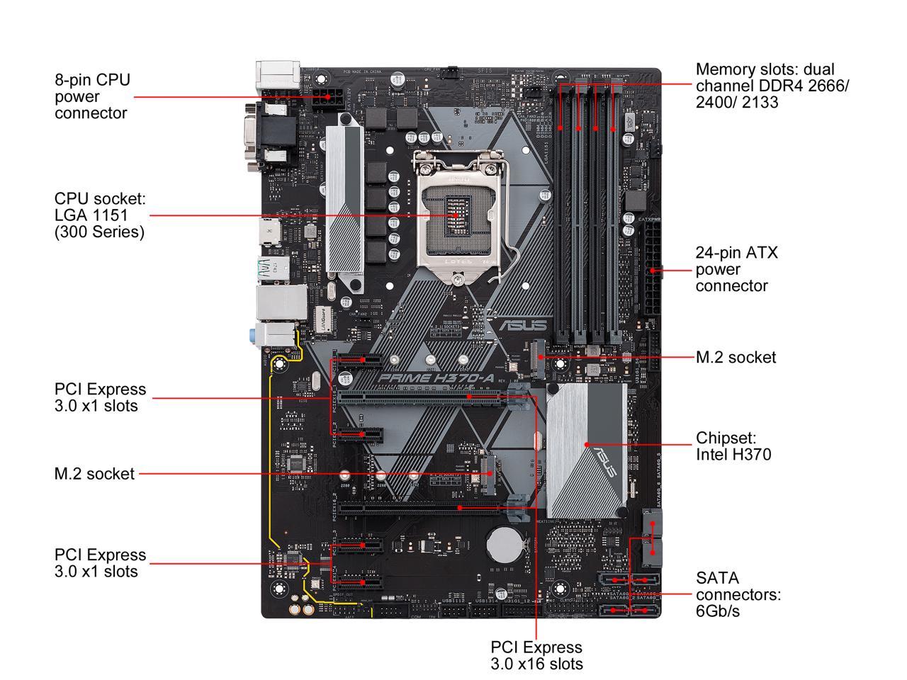 ASUS Prime H370-A/CSM LGA1151 (300 Series) DDR4 HDMI DVI VGA M.2 ATX Motherboard