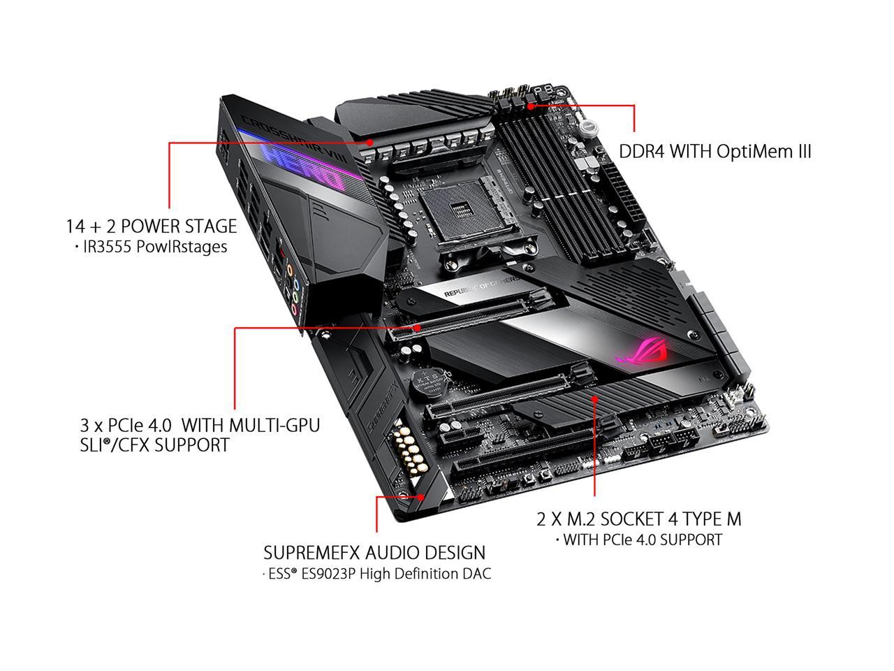 ASUS AMD AM4 ROG X570 Crosshair VIII Hero ATX Motherboard with PCIe 4.0, 2.5Gbps LAN, Dual M.2, SATA 6Gb/s, USB 3.2 Gen 2