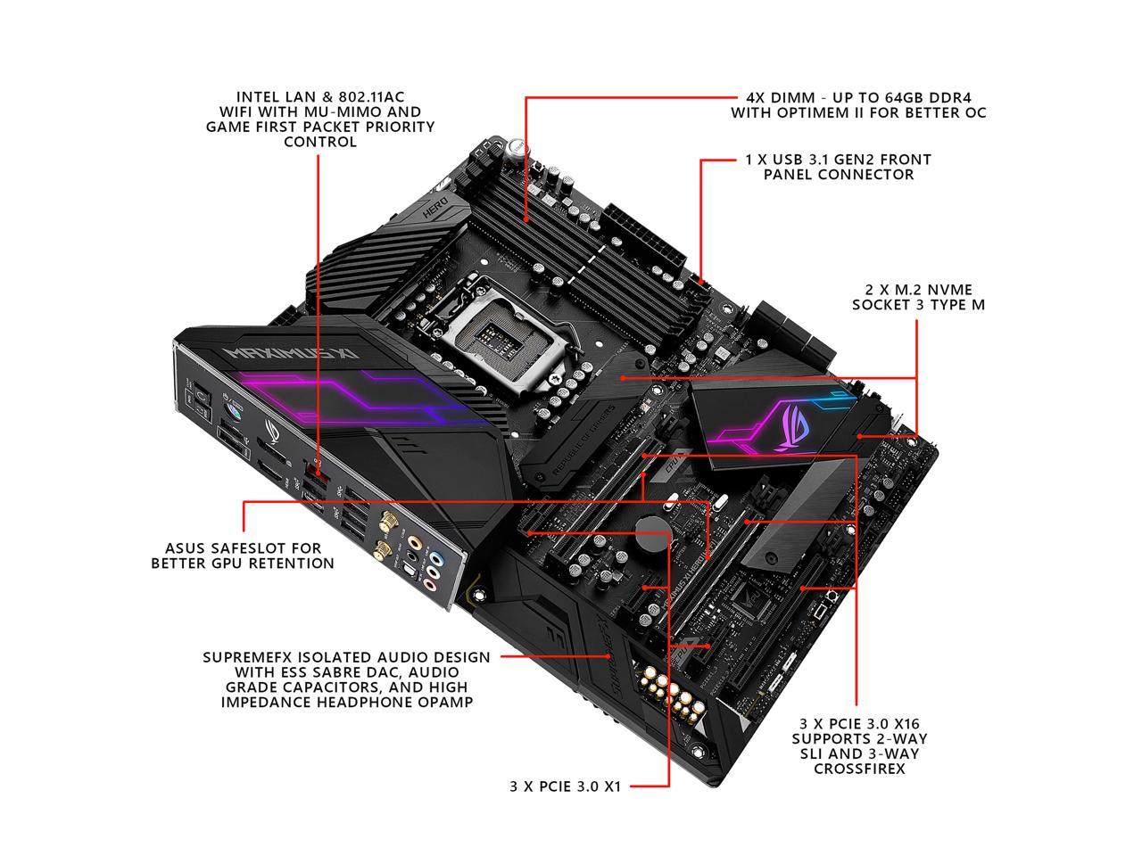 ASUS ROG Maximus XI Hero (Wi-Fi) Z390 Gaming Motherboard LGA1151 (Intel 8th and 9th Gen) ATX DDR4 DP HDMI M.2 USB 3.1 Gen2 Onboard 802.11 ac