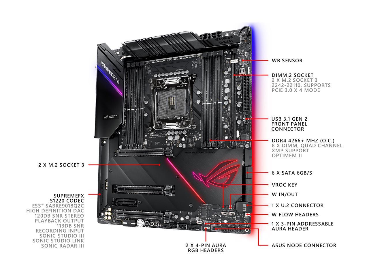 ASUS ROG RAMPAGE VI EXTRME OMEGA LGA 2066 Intel X299 SATA 6Gb/s USB 3.1 Extended ATX Intel Motherboard