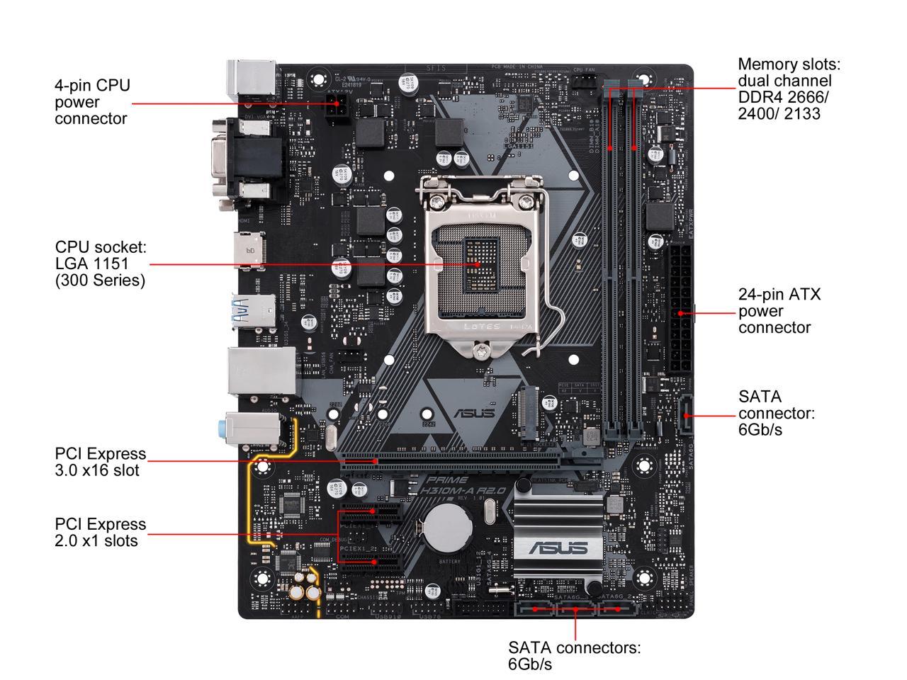 Asus Prime H310M-A R2.0/CSM Desktop Motherboard - Intel Chipset - Socket H4 LGA-1151