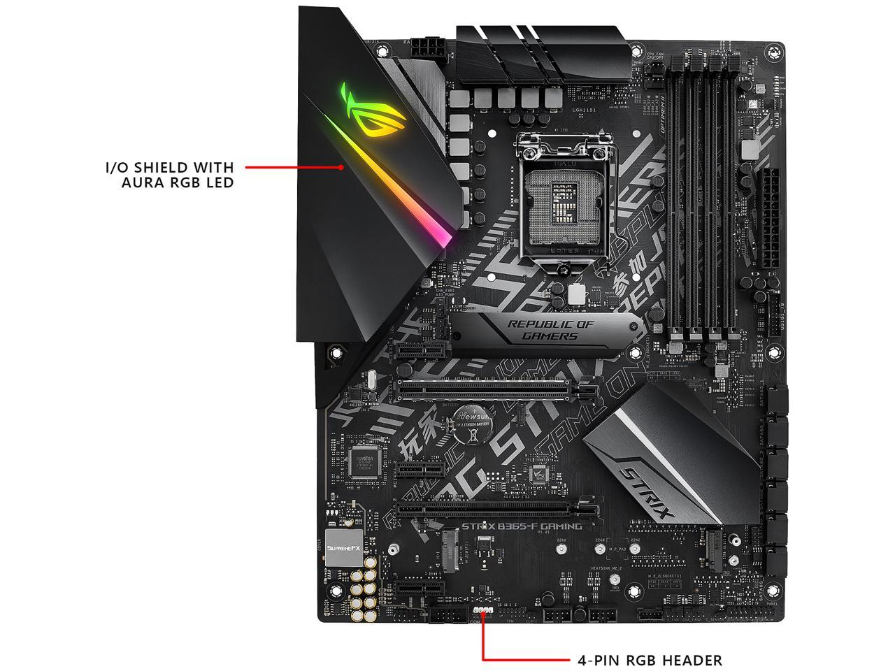 ASUS ROG STRIX B365-F GAMING Support 9th/8th Gen Intel Processor with Aura Sync RGB, Dual M.2, DisplayPort, HDMI, DVI, SATA 6Gbps and USB 3.1 Gen 2 ATX Gaming Motherboard