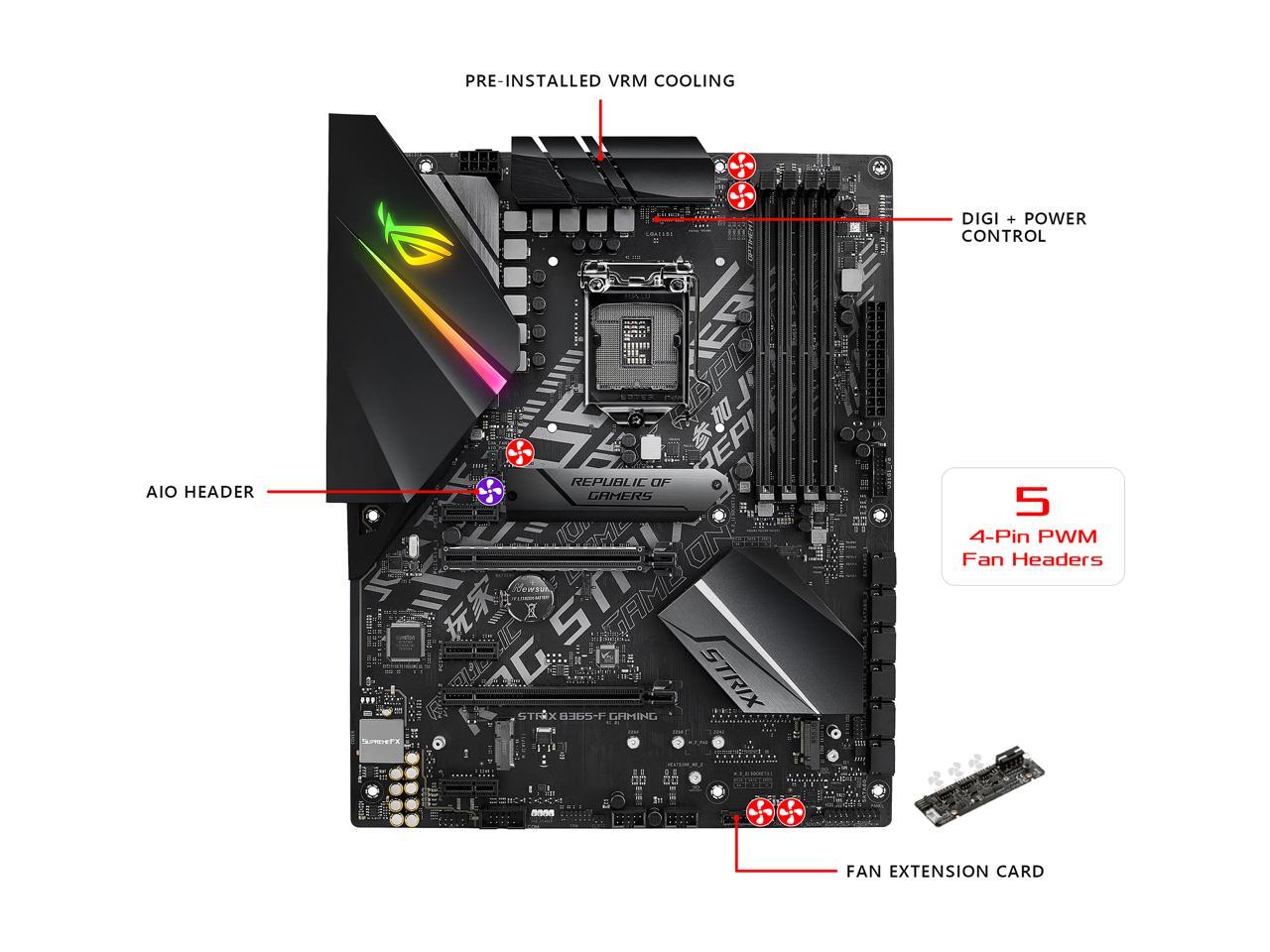 ASUS ROG STRIX B365-F GAMING Support 9th/8th Gen Intel Processor with Aura Sync RGB, Dual M.2, DisplayPort, HDMI, DVI, SATA 6Gbps and USB 3.1 Gen 2 ATX Gaming Motherboard
