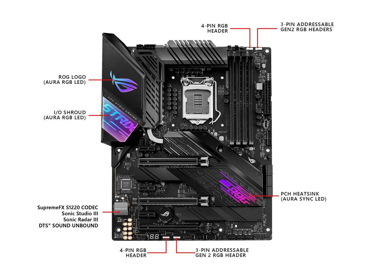 ASUS ROG STRIX Z490-E GAMING LGA 1200 (Intel 10th Gen) Intel Z490 (WiFi 6) SATA 6Gb/s ATX Intel Motherboard (14+2 Power Stages, DDR4 4600, Intel 2.5 Gb Ethernet, Bluetooth v5.1, Dual M.2 and AURA Sync)