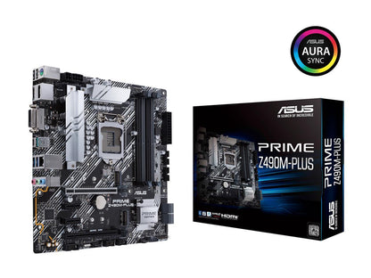 ASUS PRIME Z490M-PLUS LGA 1200 (Intel 10th Gen) Intel Z490 SATA 6Gb/s Micro ATX Intel Motherboard (Dual M.2, DDR4 4400, 1Gb Ethernet, USB 3.2 Gen 2 USB Type-A, Aura Sync RGB)