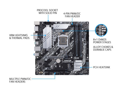 ASUS PRIME Z490M-PLUS LGA 1200 (Intel 10th Gen) Intel Z490 SATA 6Gb/s Micro ATX Intel Motherboard (Dual M.2, DDR4 4400, 1Gb Ethernet, USB 3.2 Gen 2 USB Type-A, Aura Sync RGB)