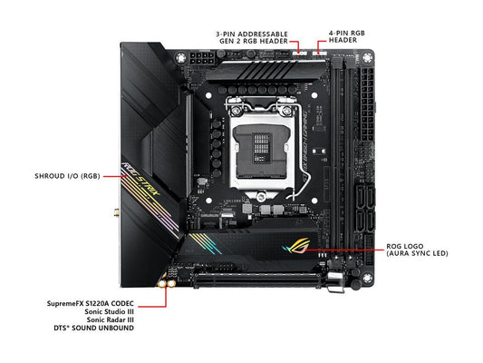 ASUS ROG STRIX B460-I GAMING LGA 1200 Intel B460 SATA 6Gb/s Mini ITX Intel Motherboard