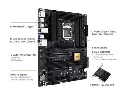 ASUS ProART Z490-CREATOR 10G LGA 1200 Intel Z490 SATA 6Gb/s ATX Intel Motherboard (12+2 Power Stages, DDR4 4600, 10G LAN Card, 2.5G Intel LAN, Thunderbolt 3 Type-C, M.2, USB 3.2 Gen 2)
