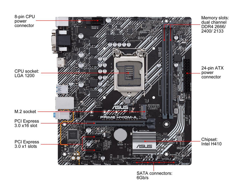 ASUS PRIME H410M-A/CSM LGA 1200 Intel H410 SATA 6Gb/s Micro ATX Intel Motherboard