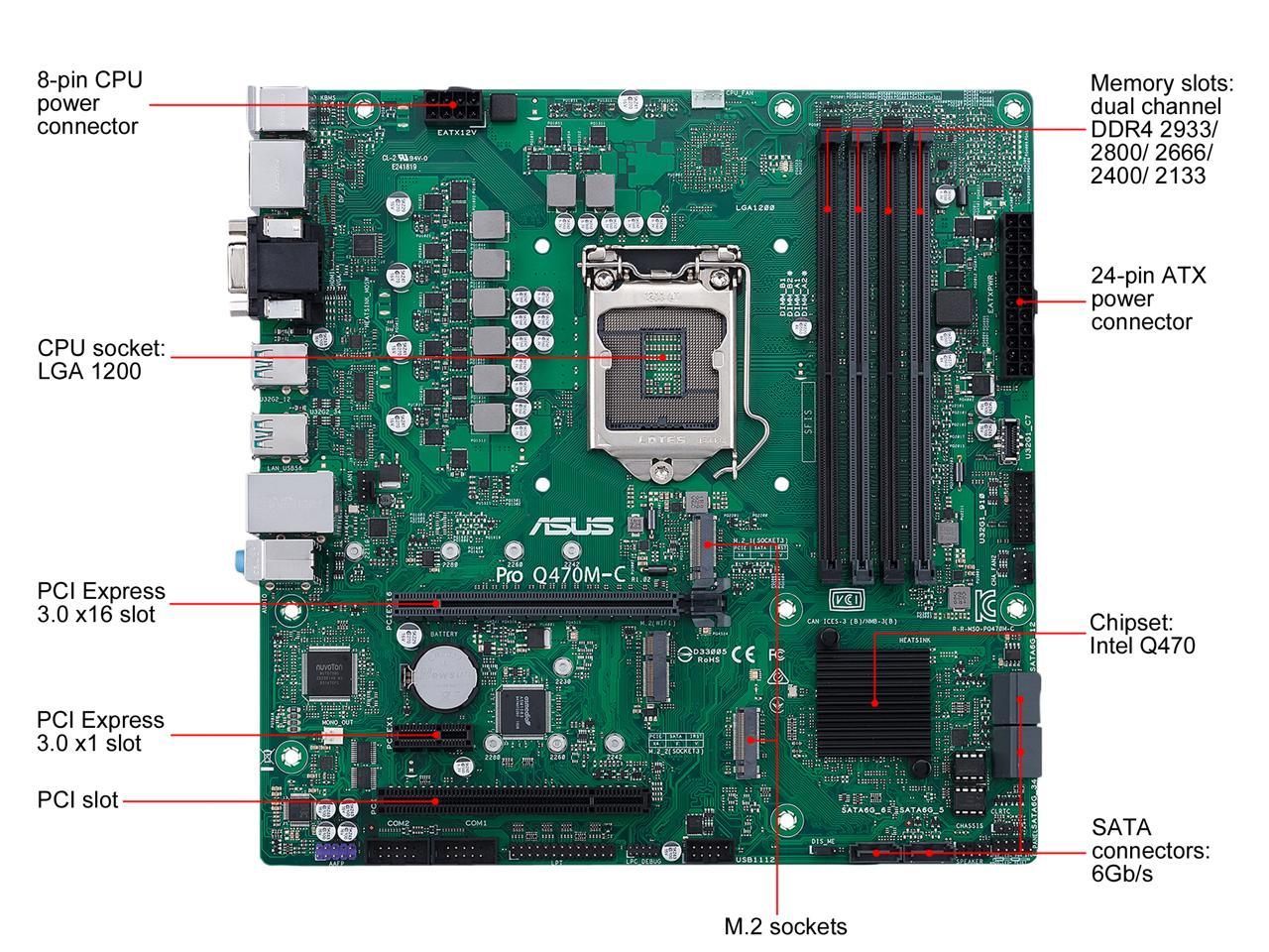 ASUS PRO Q470M-C/CSM LGA 1200 Intel Q470 SATA 6Gb/s Micro ATX Intel Motherboard