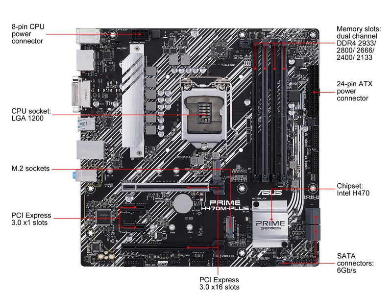 ASUS PRIME H470M-PLUS/CSM LGA 1200 Intel H470 SATA 6Gb/s Micro ATX Intel Motherboard