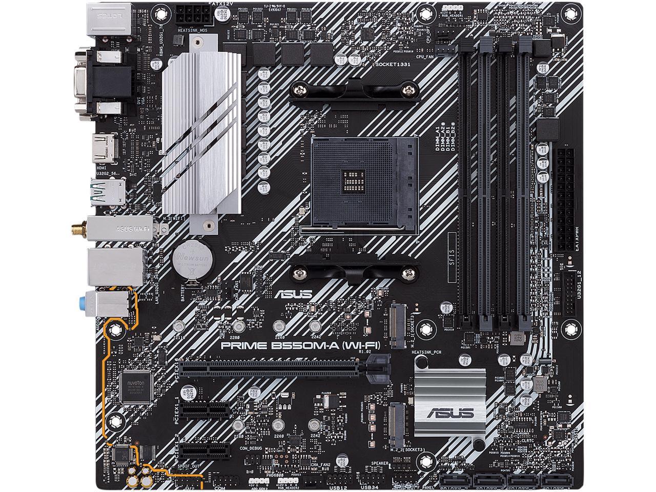 ASUS Prime B550M-A WiFi AMD AM4 (3rd Gen Ryzen) Micro ATX Motherboard (PCIe 4.0, WiFi 6, ECC Memory, 1Gb LAN, HDMI 2.1/D-Sub, 4K@60HZ, Addressable Gen 2 RGB Header and Aura Sync)