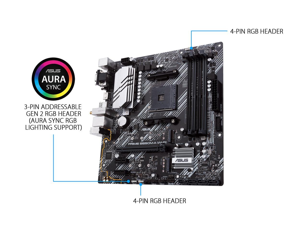 ASUS Prime B550M-A WiFi AMD AM4 (3rd Gen Ryzen) Micro ATX Motherboard (PCIe 4.0, WiFi 6, ECC Memory, 1Gb LAN, HDMI 2.1/D-Sub, 4K@60HZ, Addressable Gen 2 RGB Header and Aura Sync)