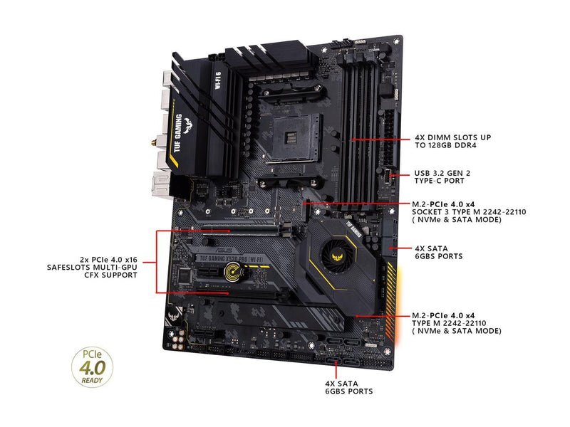 ASUS TUF Gaming X570-PRO (WiFi 6) AMD AM4 (3rd Gen Ryzen ATX Gaming Motherboard (PCIe 4.0, 2.5Gb LAN, BIOS Flashback, HDMI, USB 3.2 Gen 2, Addressable Gen 2 RGB Header and Aura Sync)