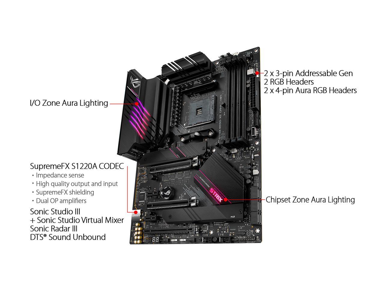 ASUS ROG Strix B550-XE Gaming WiFi AMD AM4 (Zen 3/3rd Gen Ryzen) ATX Gaming Motherboard (PCIe 4.0, WiFi 6, 2.5Gb LAN, 16 (90A) Power Stages, Bundled ASUS Hyper M.2 x16 Gen 4 Card, Addressable Gen 2 RGB and AURA Sync)