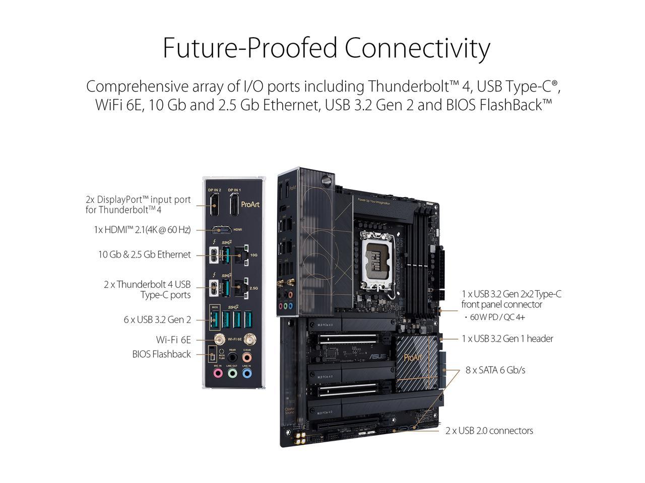 ASUS ProArt Z690-Creator WiFi 6E LGA 1700(Intel® 12th&13th Gen) ATX content creator motherboard(PCIe 5.0,DDR5,2x Thunderbolt™ 4 Type-C ports,10G&2.5G LAN,4xM.2/NVMe SSD,front panel USB 3.2 Gen2x2 Type-C ports with 60W fast charging support)