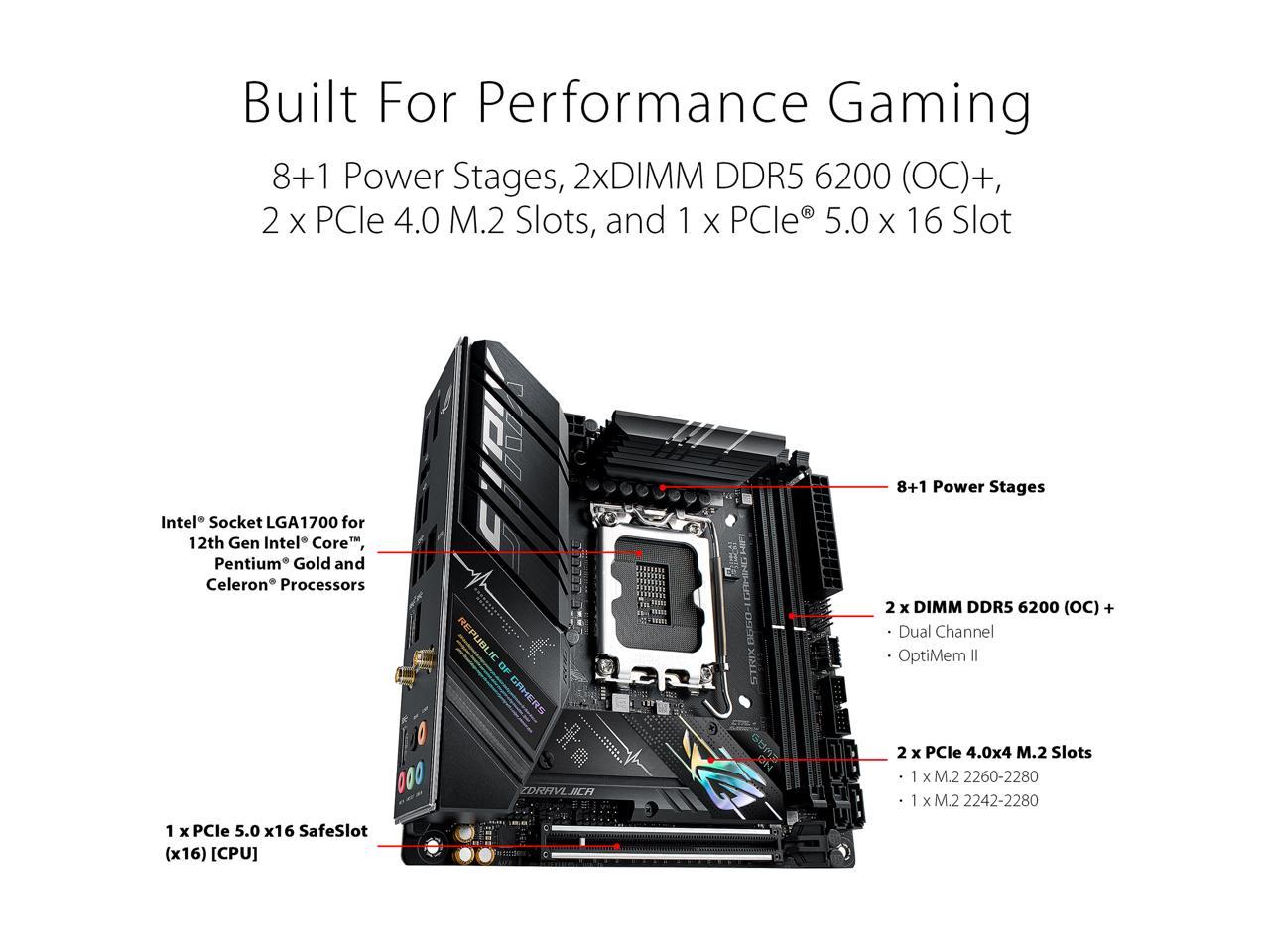 ASUS ROG STRIX B660-I GAMING WIFI LGA 1700 (Intel 12th & 13th Gen) Mini-ITX Gaming Motherboard (PCIe 5.0, 8+1 power stages, DDR5, WiFi 6, 2.5 Gb LAN, 2xM.2 PCIe 4.0 NVMe SSD support, USB 3.2 Gen 2x2 Type-C)