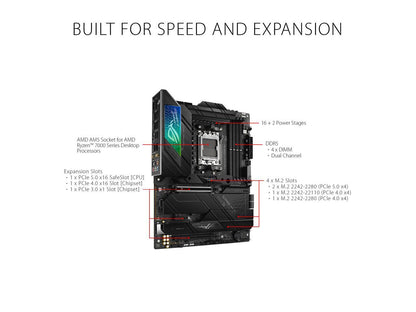 ASUS ROG STRIX X670E-F GAMING WIFI6E Socket AM5 (LGA 1718) Ryzen 7000 gaming motherboard(PCIe 5.0, DDR5,16 + 2 power stages,four M.2 slots with heatsinks,USB 3.2 Gen 2x2,AI Cooling II, and Aura Sync)