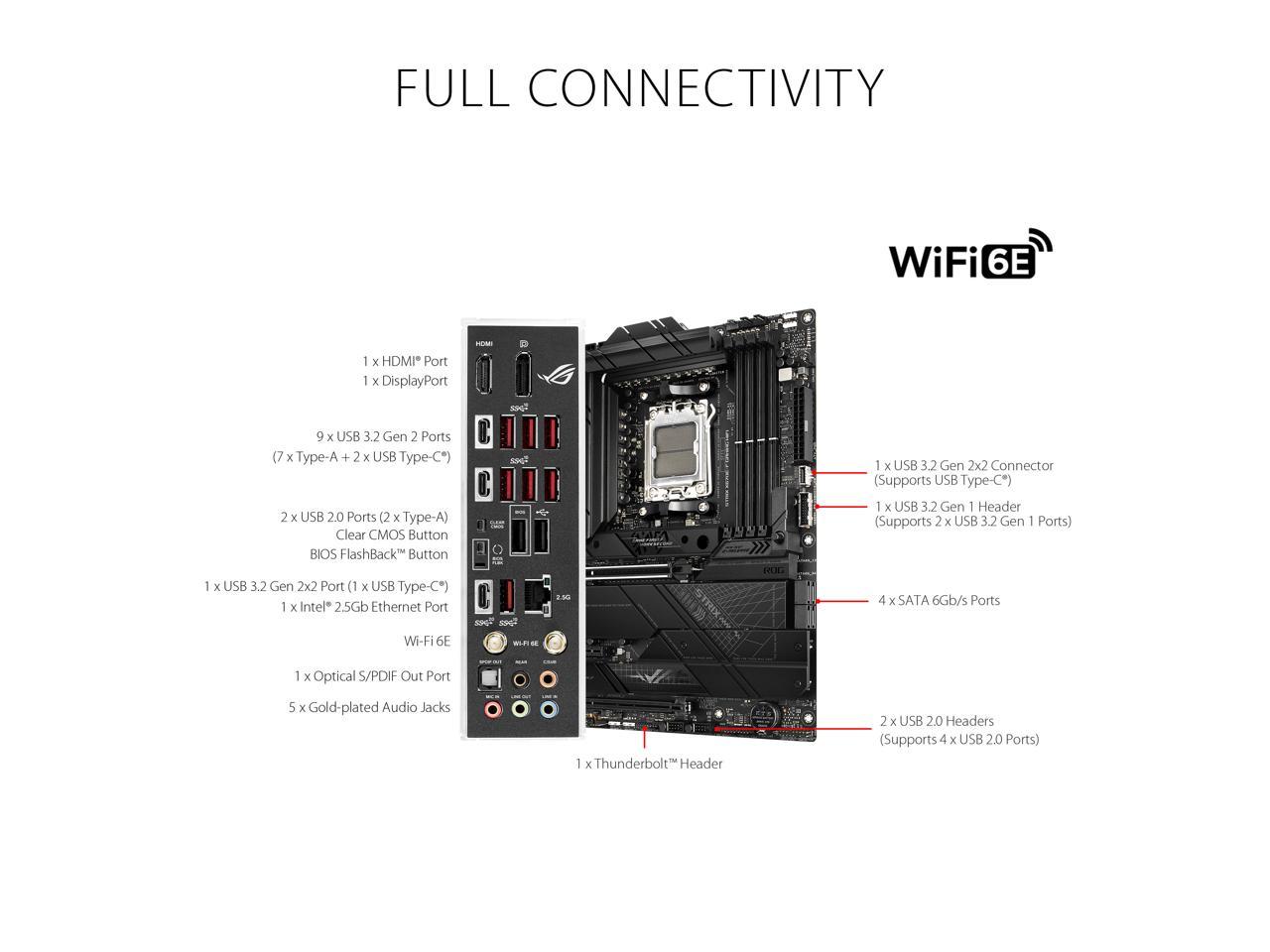 ASUS ROG STRIX X670E-F GAMING WIFI6E Socket AM5 (LGA 1718) Ryzen 7000 gaming motherboard(PCIe 5.0, DDR5,16 + 2 power stages,four M.2 slots with heatsinks,USB 3.2 Gen 2x2,AI Cooling II, and Aura Sync)