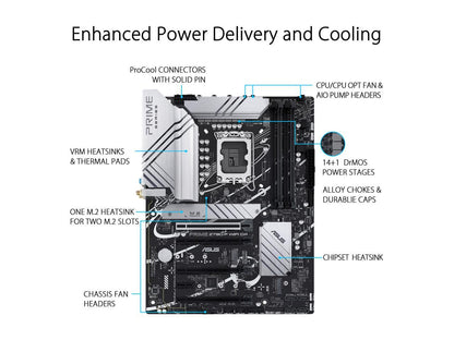 ASUS Prime Z790-P WiFi D4 LGA 1700 (Intel 12th&13th Gen) ATX Motherboard (PCIe 5.0, DDR4, 14+1 DrMOS, 3x M.2, WiFi 6, Bluetooth v5.2, 2.5Gb LAN, Front Panel USB 3.2 Gen 2 USB Type-C, Thunderbolt 4 (USB4) Support, Arua Sync)