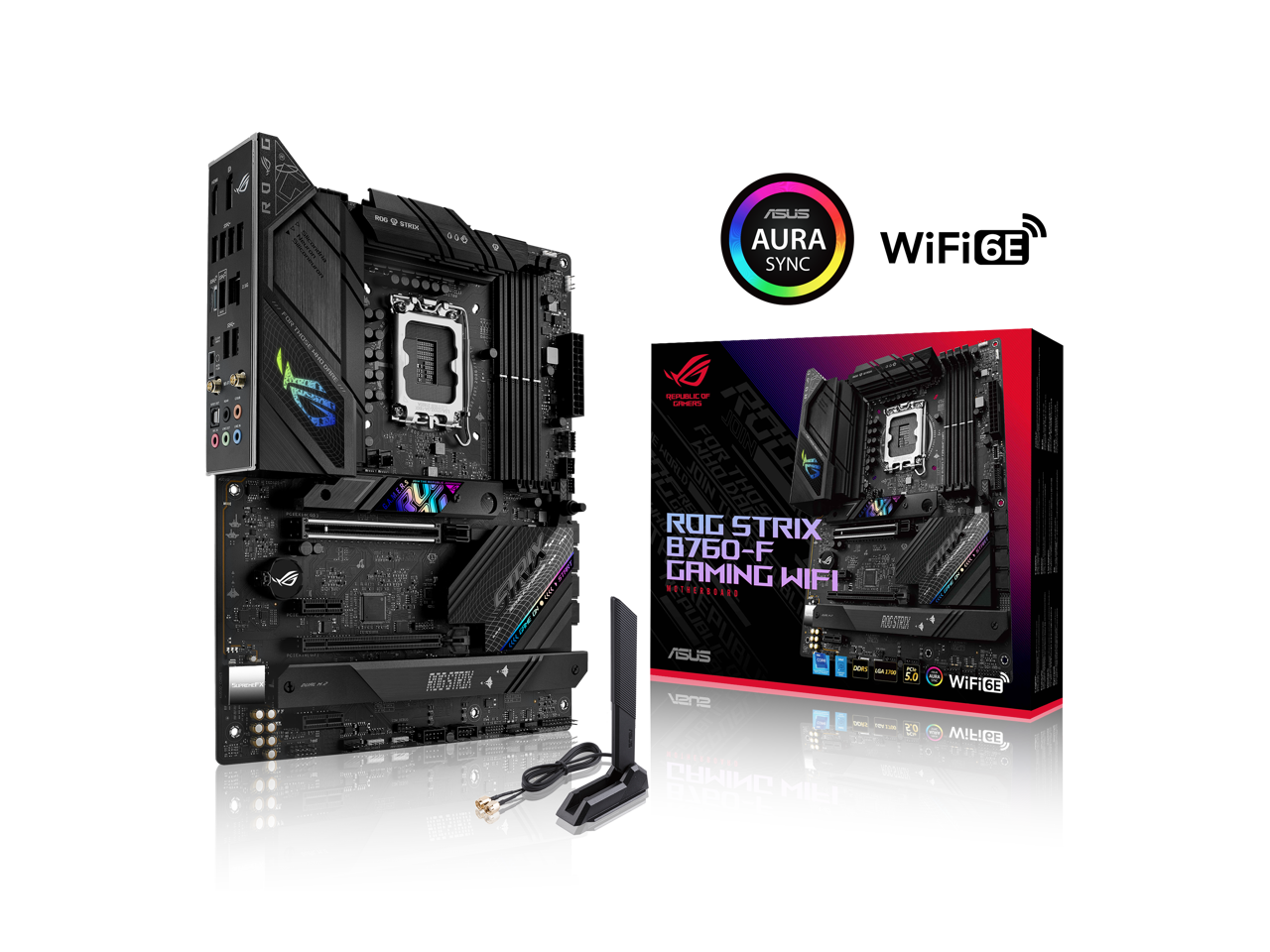ASUS ROG Strix B760-F Gaming WiFi Intel B760(13th and 12th Gen) LGA 1700 ATX motherboard, 16 + 1 power stages, DDR5 up to 7800 MT/s, PCIe 5.0, three M.2 slots, WiFi 6E, USB 3.2 Gen 2x2 Type-C®, and Aura Sync RGB