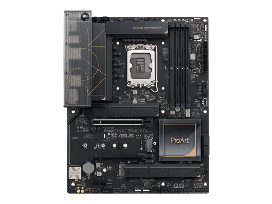 ASUS ProArt B760-CREATOR D4 Intel LGA 1700(13th and 12th Gen) ATX content creator motherboard, 12+1 power stages, DDR4, PCIe 5.0, three M.2 slots, 2.5 Gb & 1 Gb LAN, USB 3.2 Gen 2x2 Type-C front-panel connector, Thunderbolt (USB4®) header